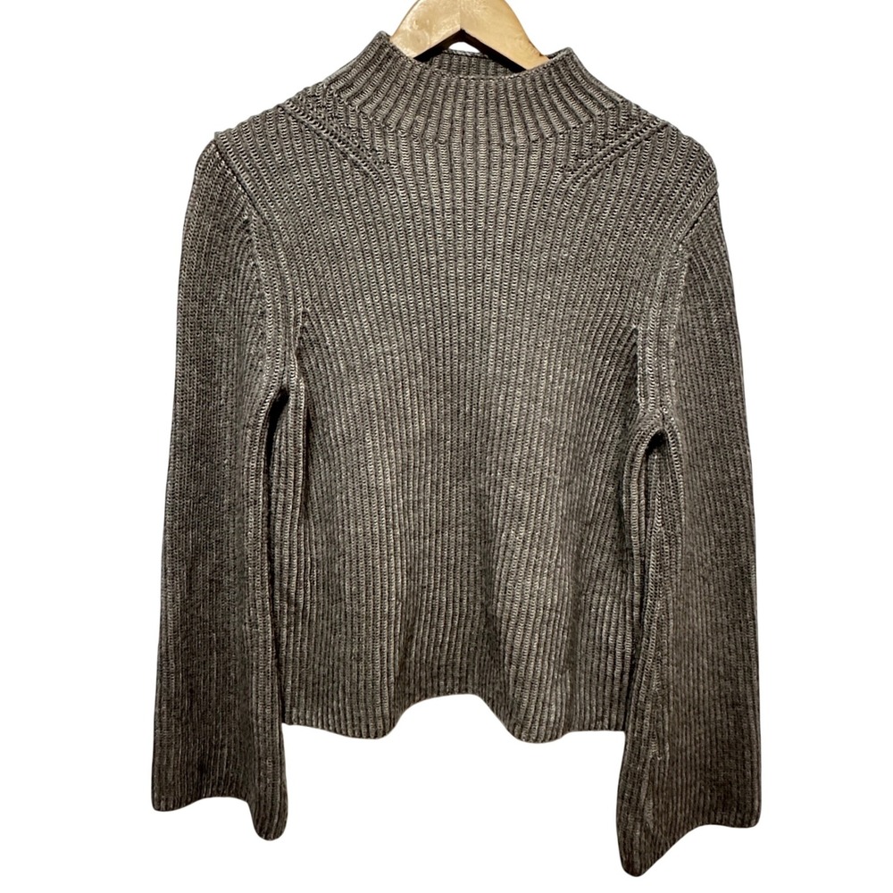 Banana Republic 100% Merino Wool Mock Neck Sweater M Bell Sleeve Ribbed Pullover